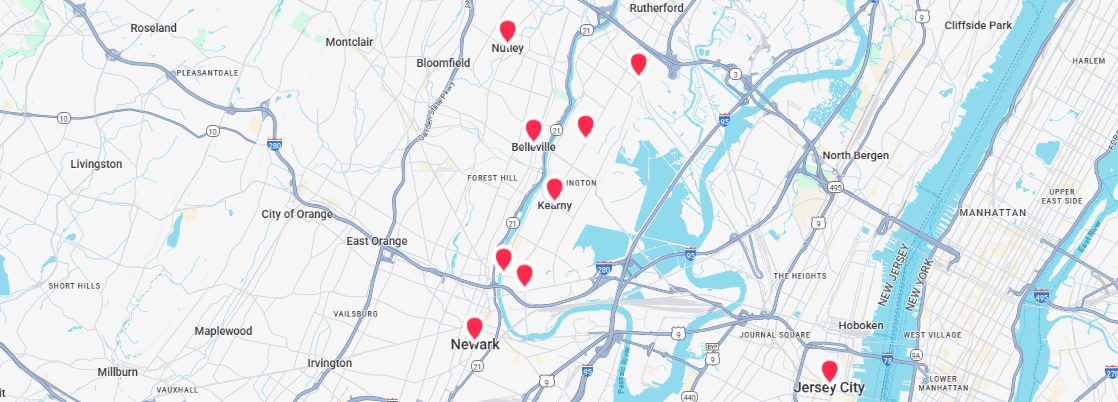 Northern New Jersey map highlighting Platinum Mobile Force Kearny NJ service area